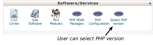 Select PHP Version to choose your version and settings for your hosting environment 